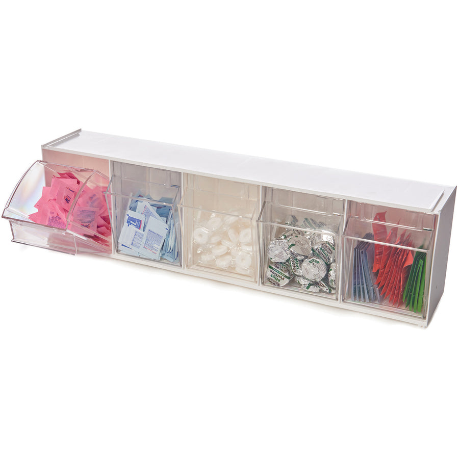 Deflecto Tilt Bin Interlocking Multi-Bin Storage Organizer - 5 Compartment(s) - 6.5" Height x 23.6" Width x 5.3" DepthDesktop - White - 1 Each