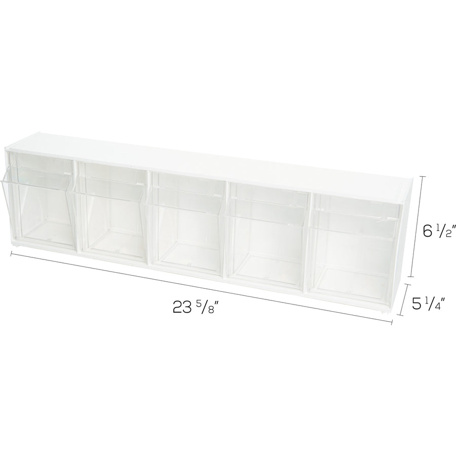 Deflecto Tilt Bin Interlocking Multi-Bin Storage Organizer - 5 Compartment(s) - 6.5" Height x 23.6" Width x 5.3" DepthDesktop - White - 1 Each