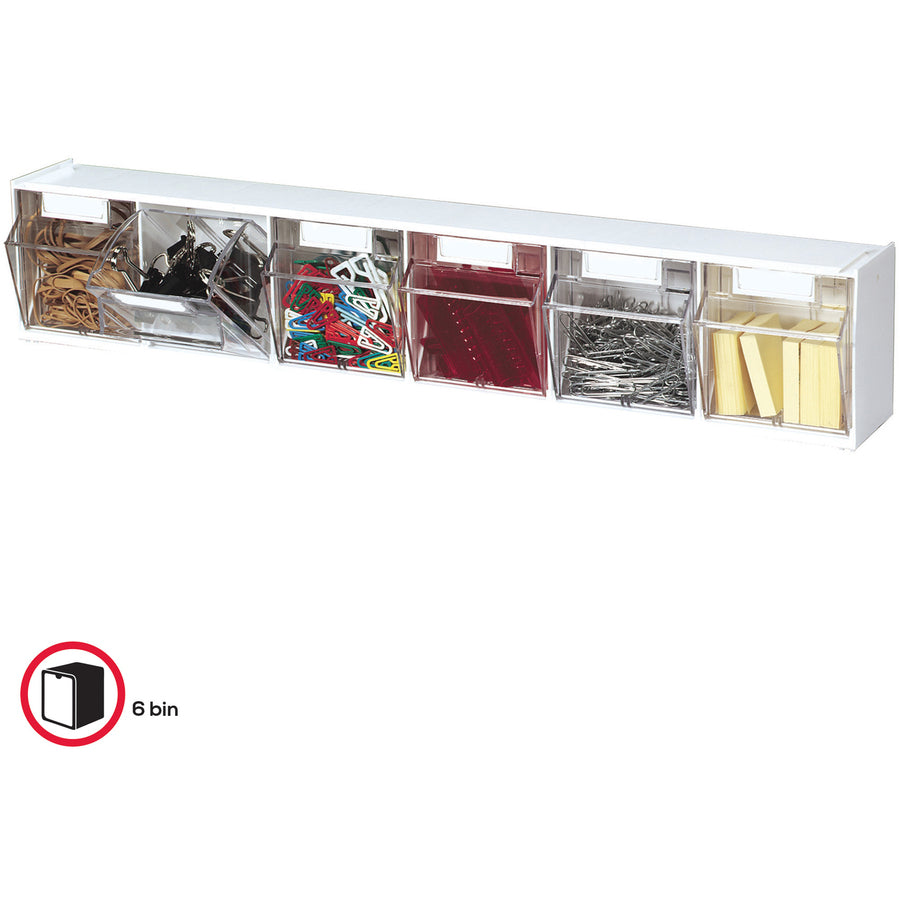 Deflecto Tilt Bin Interlocking Multi-Bin Storage Organizer - 6 Compartment(s) - 4.5" Height x 23.6" Width x 3.6" DepthDesktop - Interlockable, Lockable - White - 1 Each