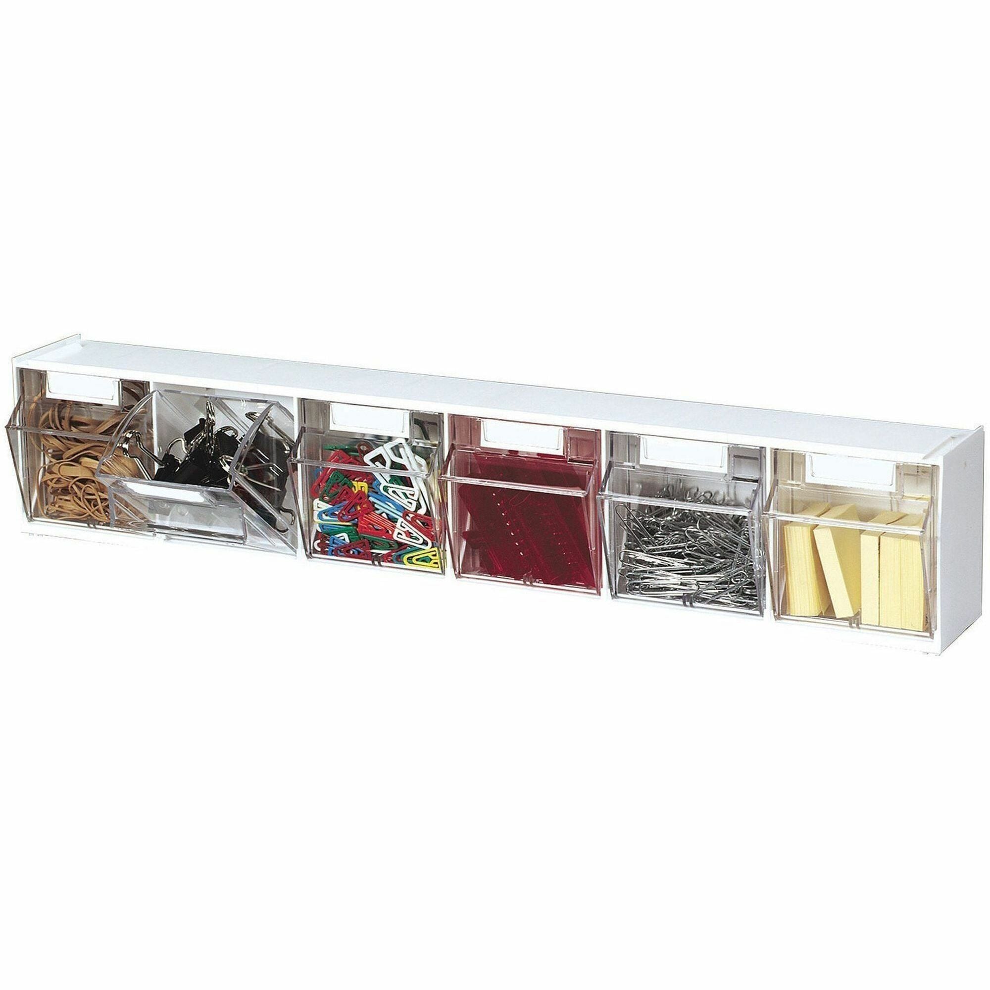 Deflecto Tilt Bin Interlocking Multi-Bin Storage Organizer - 6 Compartment(s) - 4.5" Height x 23.6" Width x 3.6" DepthDesktop - Interlockable, Lockable - White - 1 Each
