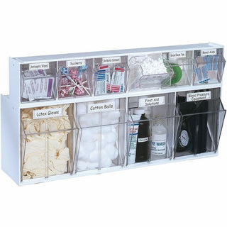 Deflecto Tilt Bin Interlocking Multi-Bin Storage Organizer - 6 Compartment(s) - 4.5" Height x 23.6" Width x 3.6" DepthDesktop - Interlockable, Lockable - White - 1 Each