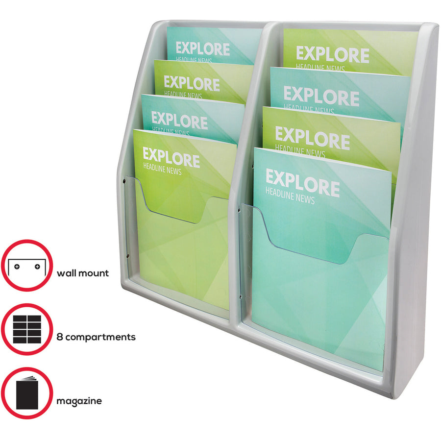 Multi-Tiered Desktop/Wall-Mount Literature Holders, 20.25w x 5d x 19.88h, Gray, Ships in 4-6 Business Days - 7