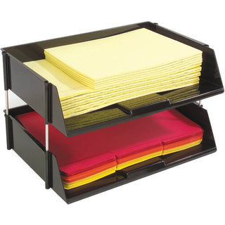 Industrial Tray Side-Load Stacking Tray Set, 2 Sections, Letter to Legal Size Files, 16.38" x 11.13" x 3.5", Black, 2/Pack