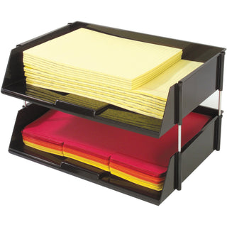 Industrial Tray Side-Load Stacking Tray Set, 2 Sections, Letter to Legal Size Files, 16.38" x 11.13" x 3.5", Black, 2/Pack