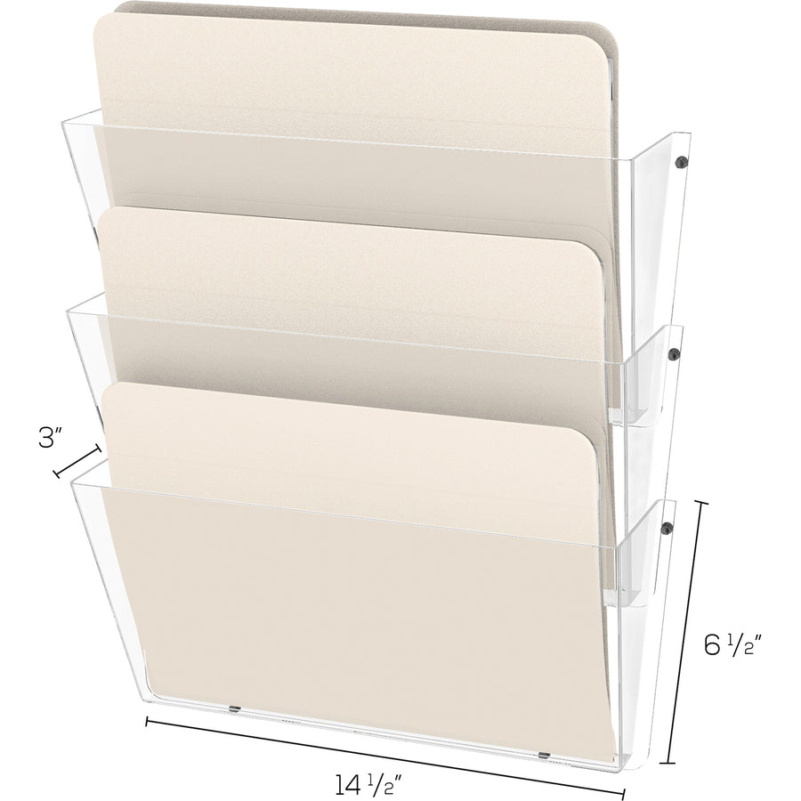 Unbreakable DocuPocket Wall File, 3 Sections, Letter Size, 14.5" x 3" x 6.5", Clear, 3/Pack