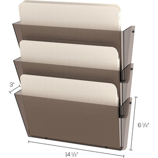 Unbreakable DocuPocket Wall File, 3 Sections, Letter Size, 14.5" x 3" x 6.5", Smoke, 3/Pack