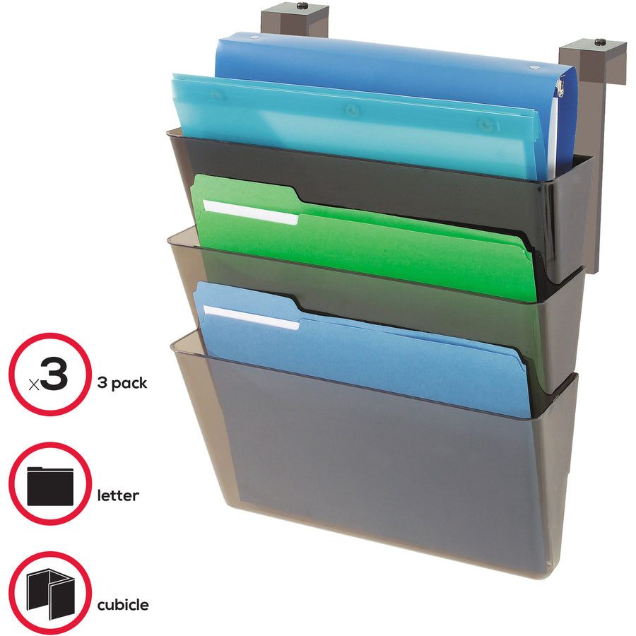 DocuPocket Three-Pocket File Partition Set, 3 Sections, Letter Size, 13" x 7" x 20", Smoke, 3/Set