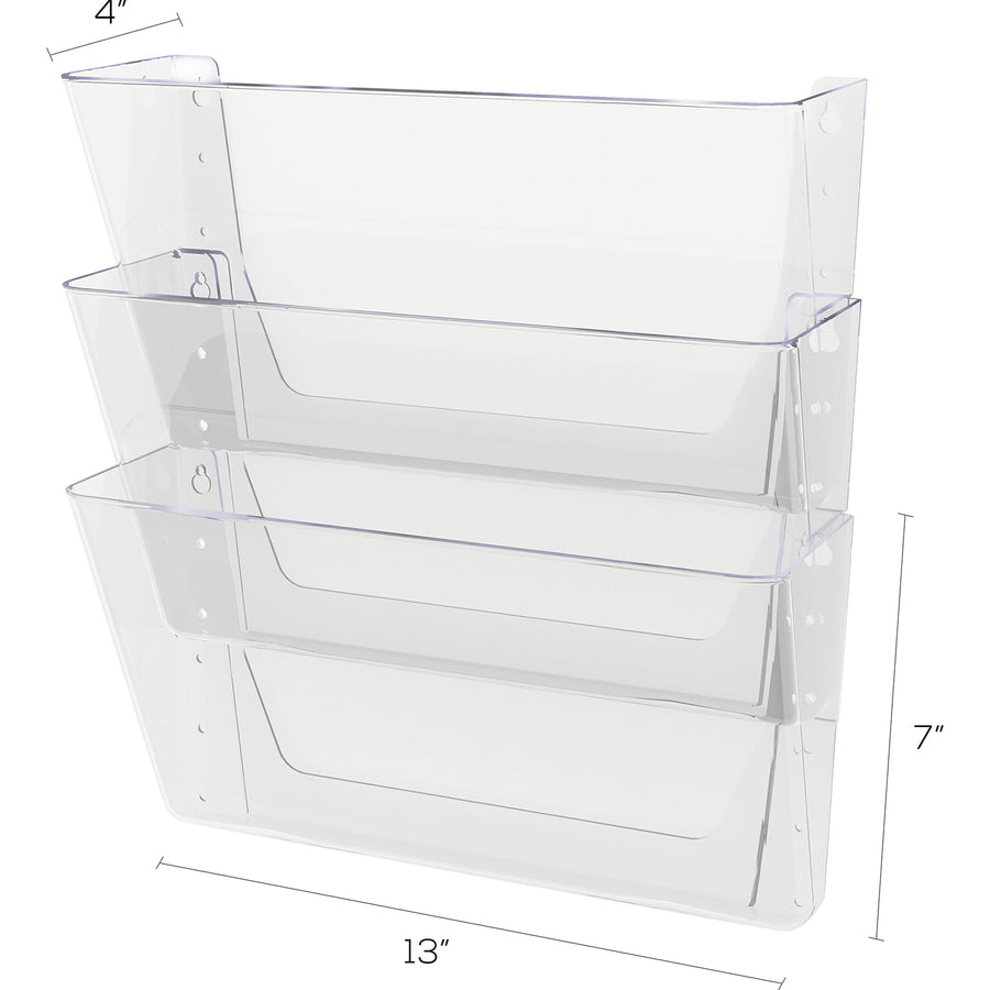 Deflecto Stackable DocuPocket for Partition Walls - 3 Pocket(s) - 3 Compartment(s) - 7" Height x 13" Width x 4" Depth - Stackable - Clear - 3 / Set - 