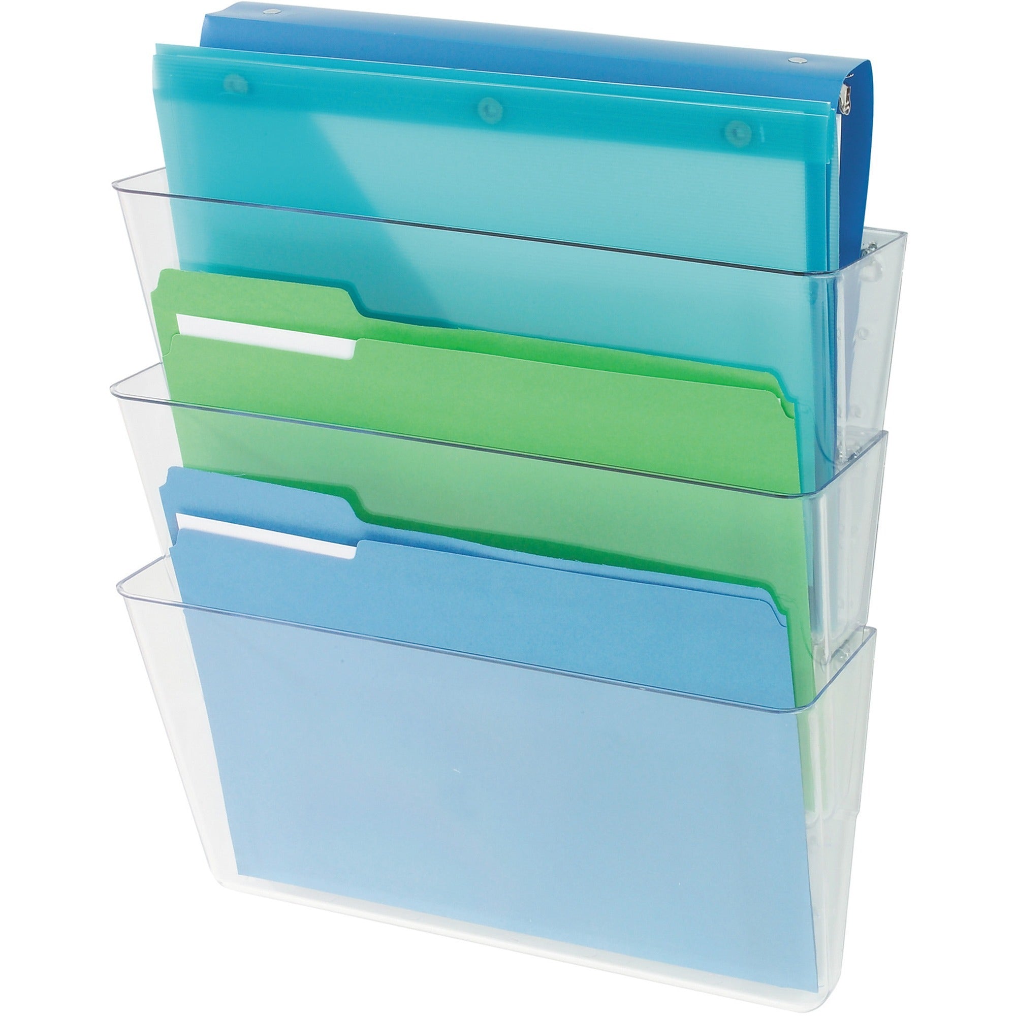 Deflecto Stackable DocuPocket for Partition Walls - 3 Pocket(s) - 3 Compartment(s) - 7" Height x 13" Width x 4" Depth - Stackable - Clear - 3 / Set - 