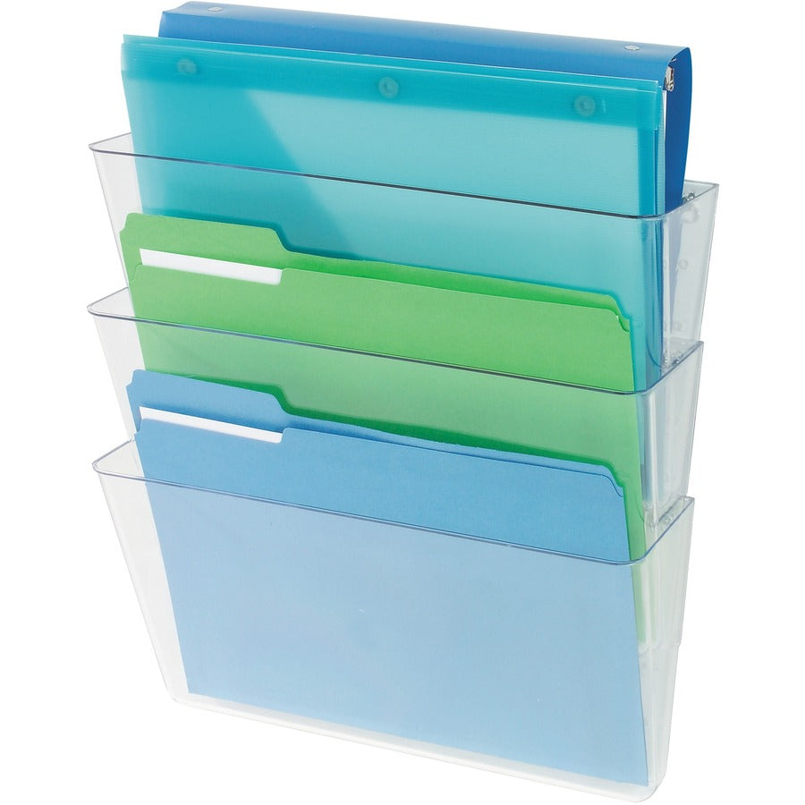 Deflecto Stackable DocuPocket for Partition Walls - 3 Pocket(s) - 3 Compartment(s) - 7" Height x 13" Width x 4" Depth - Stackable - Clear - 3 / Set