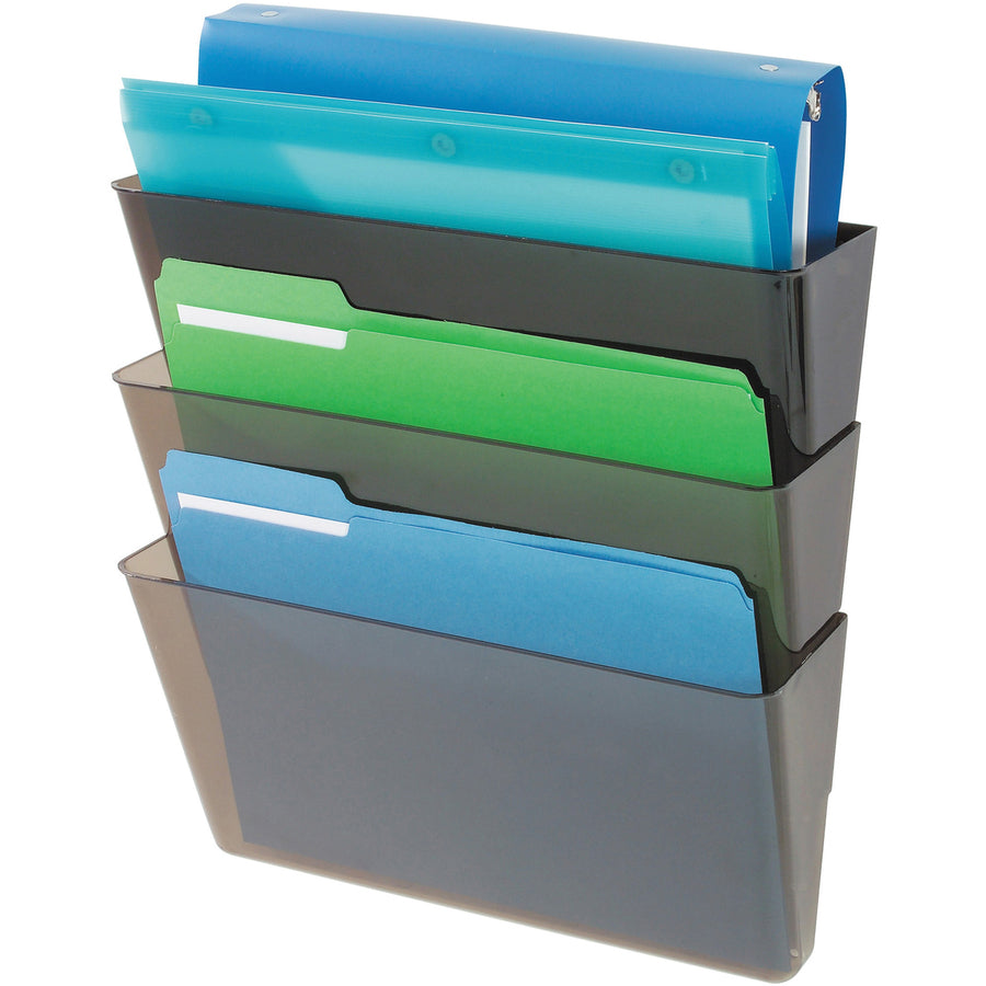 Deflecto Stackable DocuPocket Set - 3 Pocket(s) - 7" Height x 13" Width x 4" Depth - Stackable - Smoke - 3 / Set - 