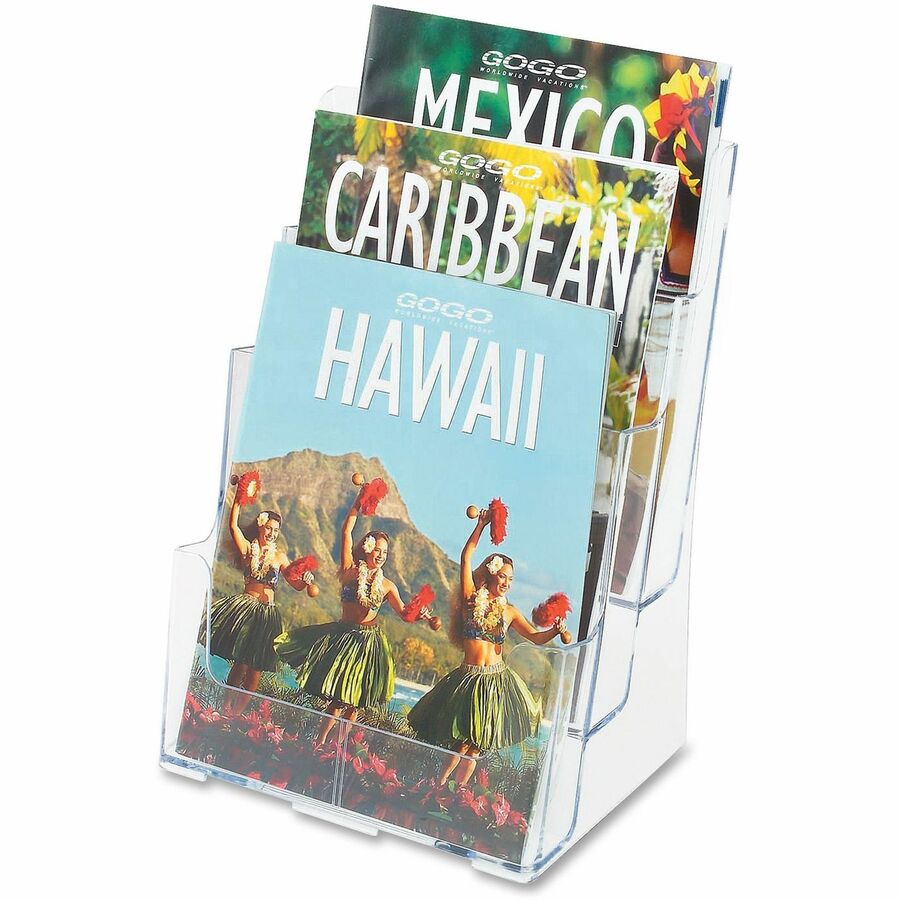 3-Compartment DocuHolder, Magazine Size, 9.5w x 6.25d x 12.63, Clear
