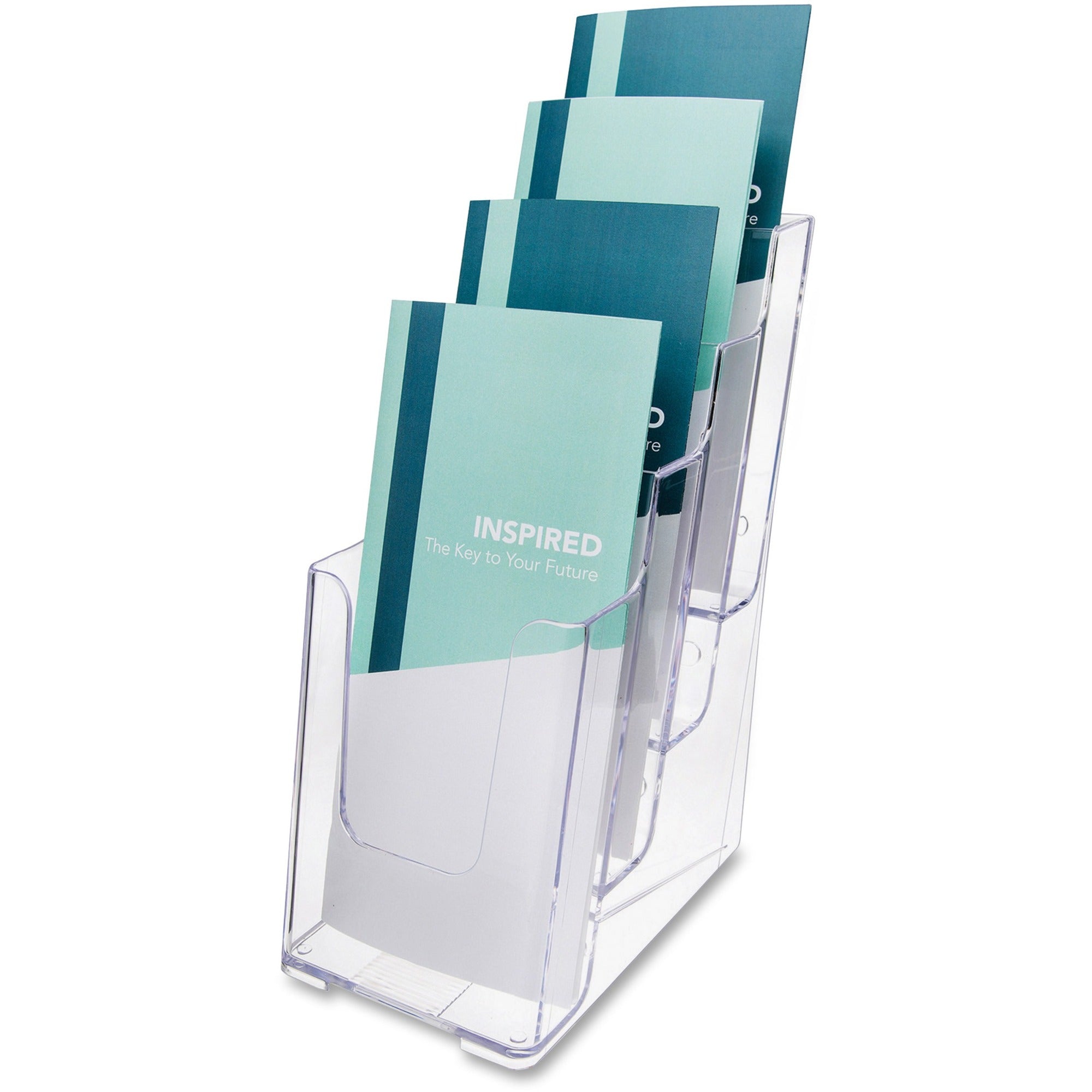 4-Compartment DocuHolder, Leaflet Size, 4.88w x 6.13d x 10h, Clear