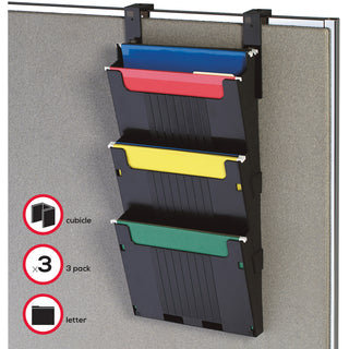 Deflecto Partition Pocket System - 3 Pocket(s) - 25" Height x 12.6" Width x 3.9" Depth - Black - 3 / Set