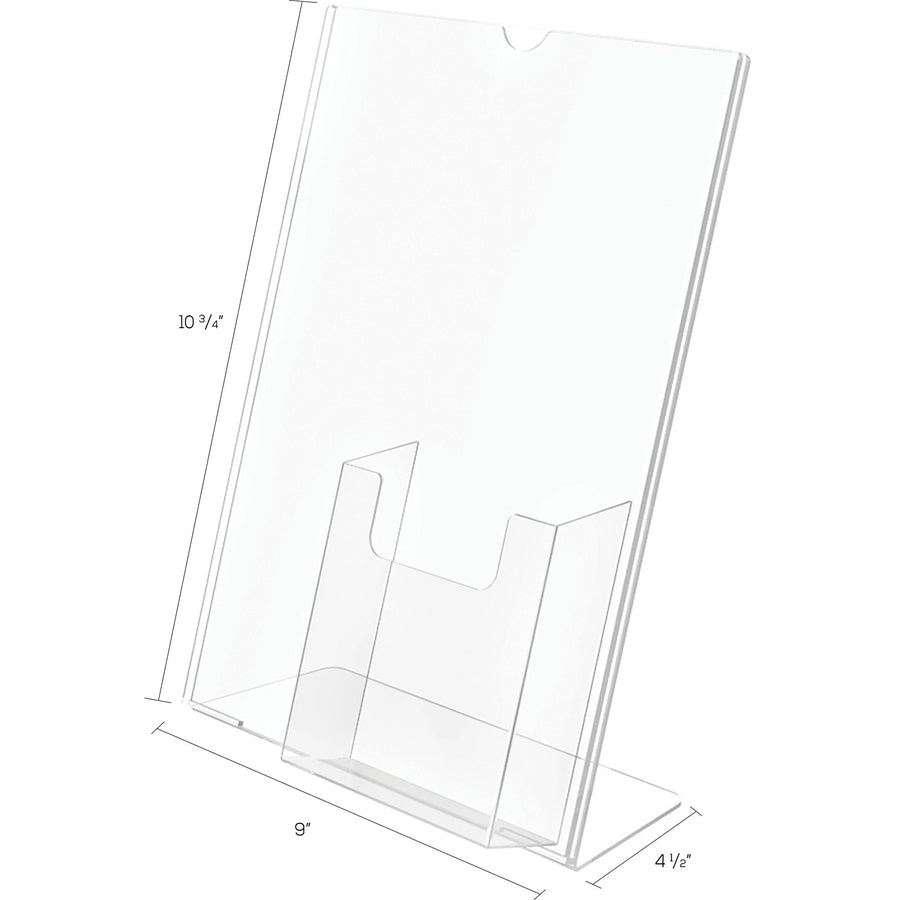 Superior Image Slanted Sign Holder with Front Pocket, 9w x 4.5d x 10.75h, Clear