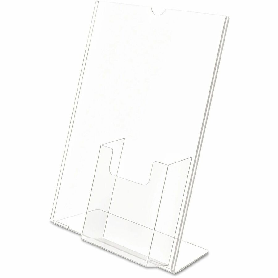 Superior Image Slanted Sign Holder with Front Pocket, 9w x 4.5d x 10.75h, Clear