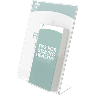 Superior Image Slanted Sign Holder with Front Pocket, 9w x 4.5d x 10.75h, Clear