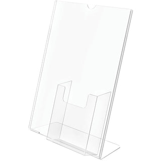 Superior Image Slanted Sign Holder with Front Pocket, 9w x 4.5d x 10.75h, Clear