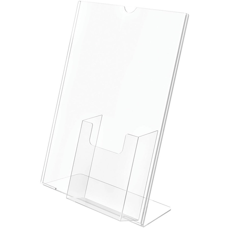 Superior Image Slanted Sign Holder with Front Pocket, 9w x 4.5d x 10.75h, Clear