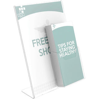 Superior Image Slanted Sign Holder with Front Pocket, 9w x 4.5d x 10.75h, Clear
