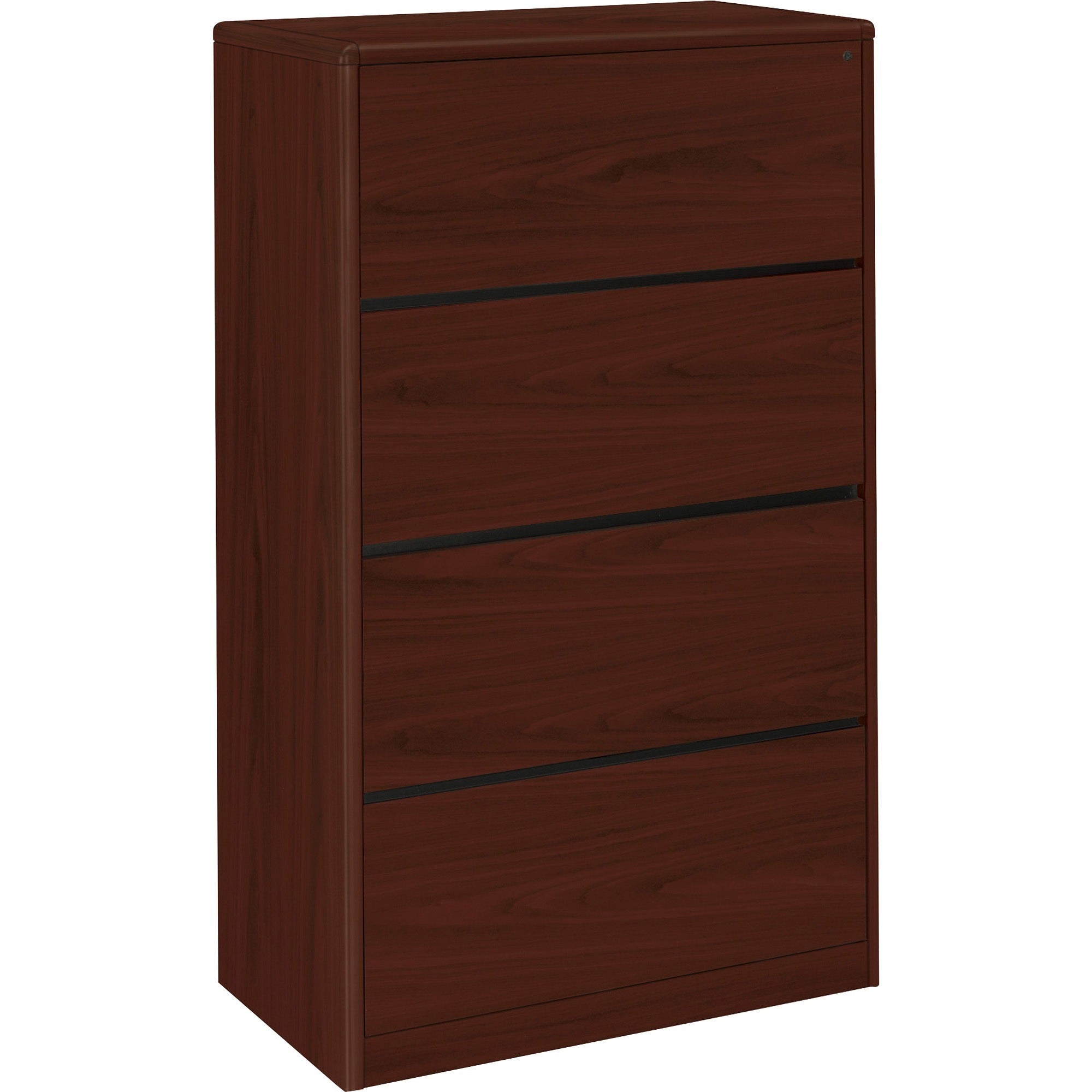 HON 10700 Series Lateral File 4 Drawers - 36" x 20"59.1" - 4 Drawer(s) - Waterfall Edge - Material: Laminate - Finish: Mahogany - For Office - 