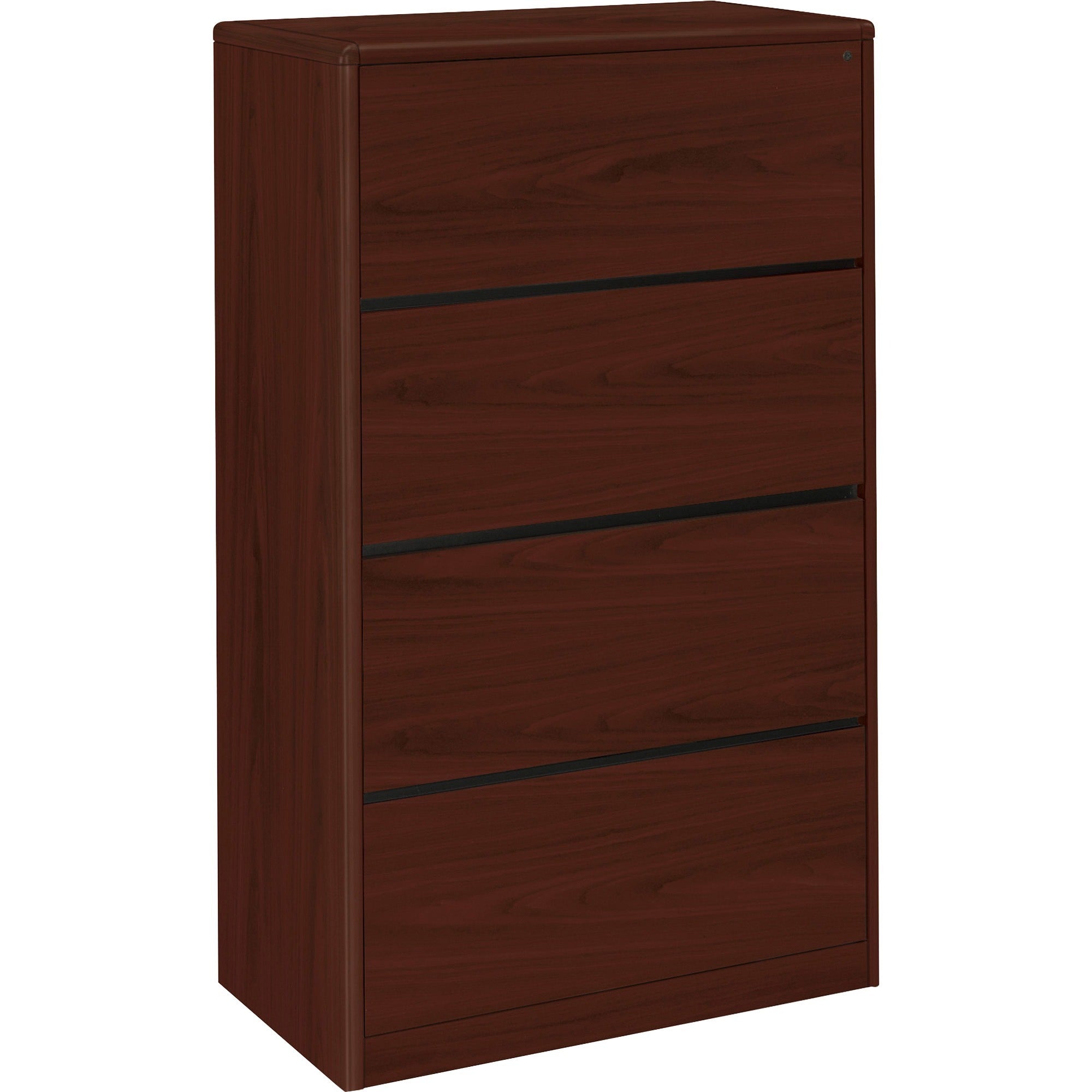 HON 10700 Series Lateral File 4 Drawers - 36" x 20"59.1" - 4 Drawer(s) - Waterfall Edge - Material: Laminate - Finish: Mahogany - For Office - 