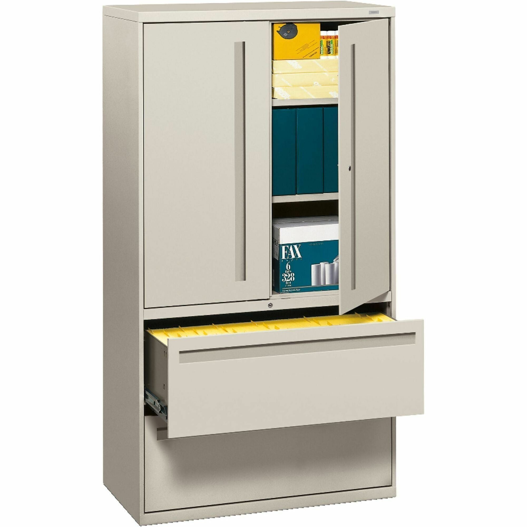 Brigade 700 Series Lateral File, Three-Shelf Enclosed Storage, 2 Legal/Letter-Size File Drawers, Gray, 36" x 18" x 64.25