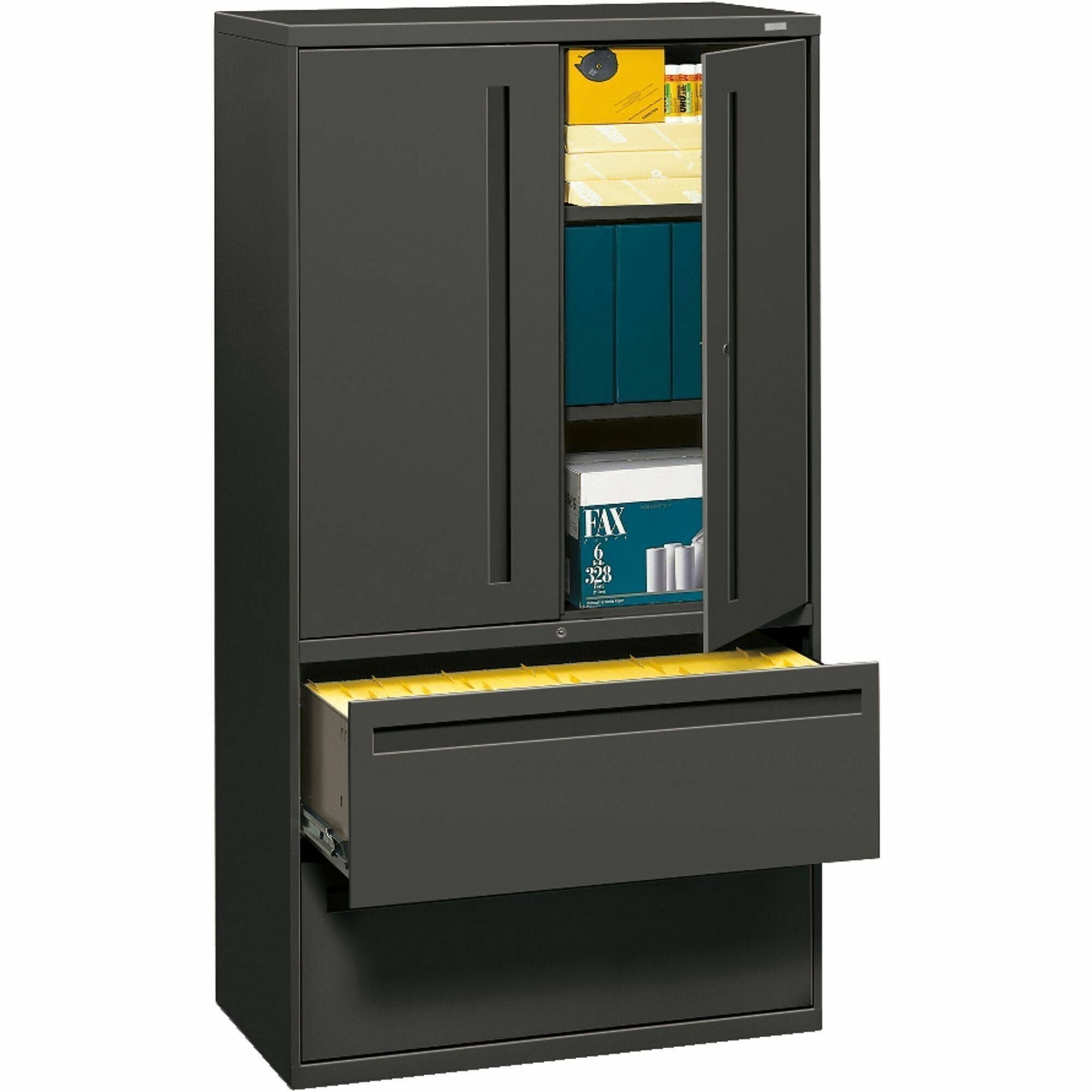 Brigade 700 Series Lateral File, Three-Shelf Enclosed Storage, 2 Legal/Letter-Size File Drawers, Charcoal, 36" x 18" x 64.25