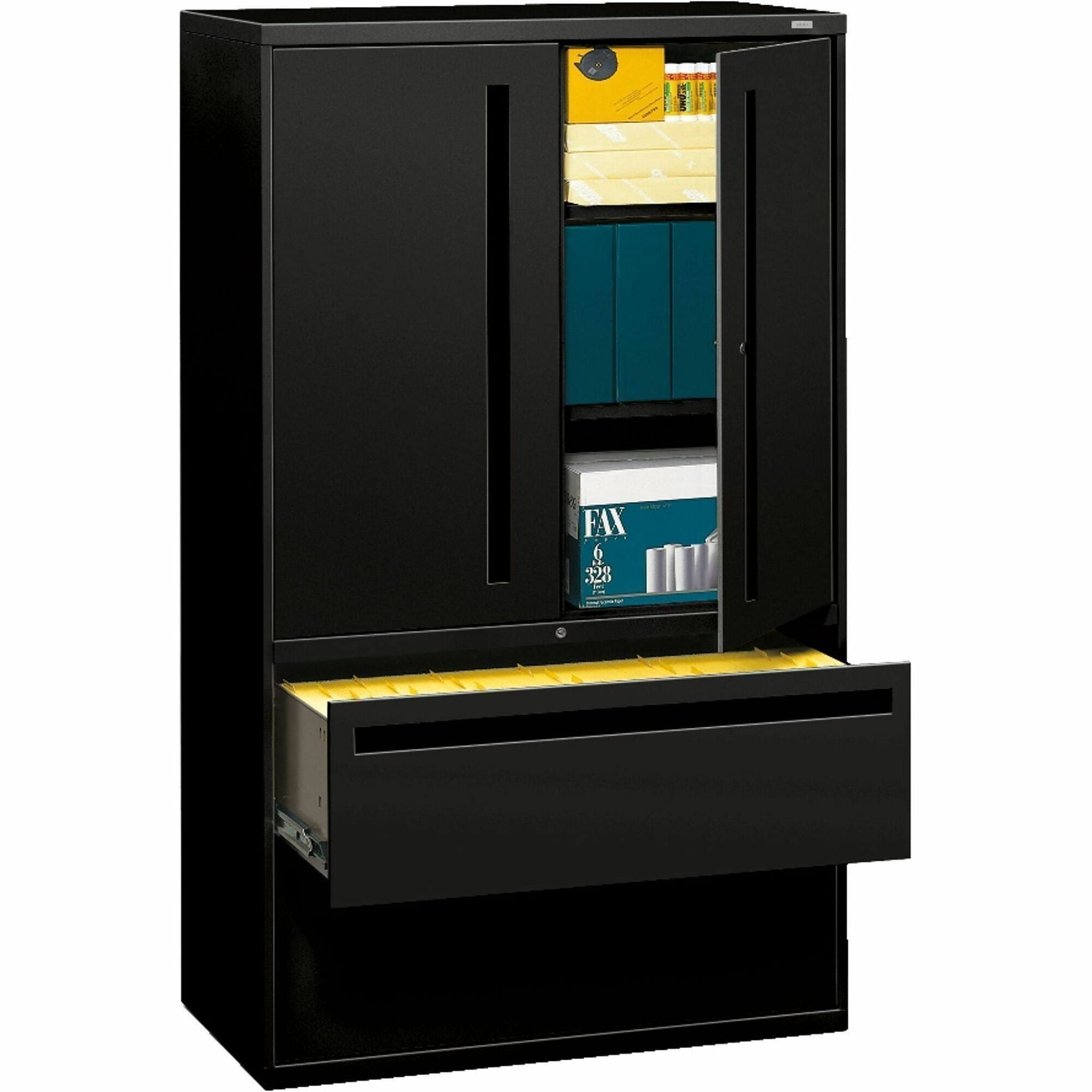 Brigade 700 Series Lateral File, Three-Shelf Enclosed Storage, 2 Legal/Letter-Size File Drawers, Black, 42" x 18" x 64.25