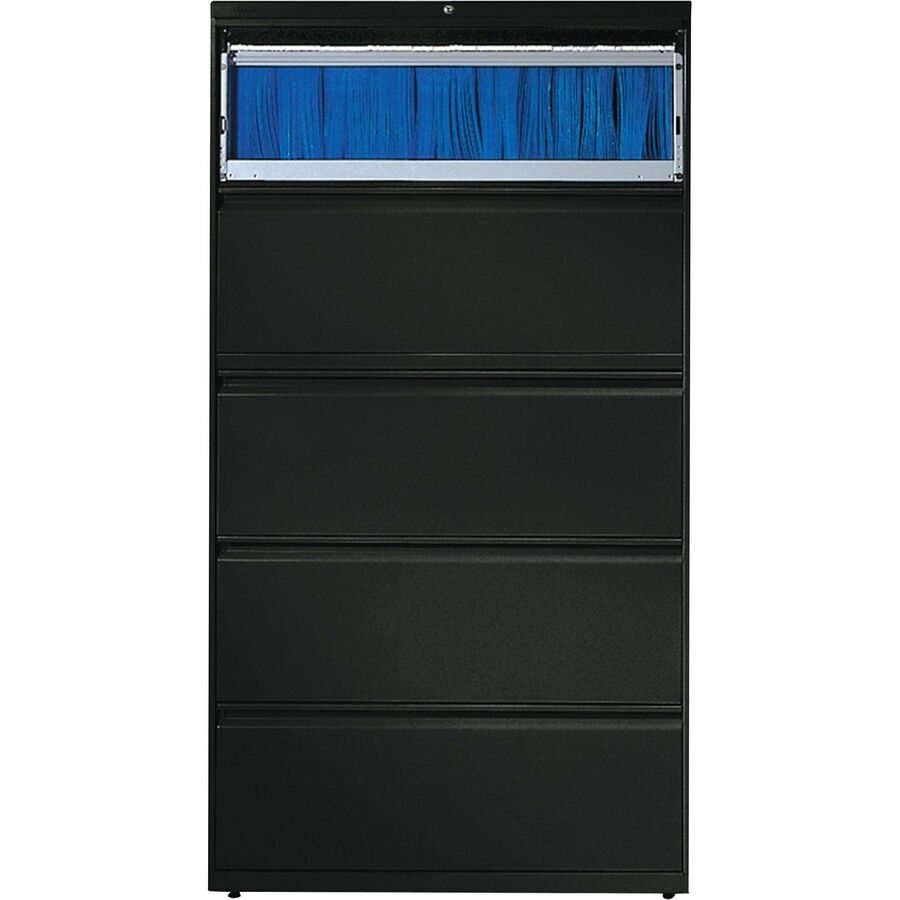 HON 800 Series Lateral File - 5-Drawer - 36" x 19.3" x 67" - 2 x Shelf(ves) - 5 x Drawer(s) - Legal, Letter - Lateral - Security Lock - Black - Baked Enamel - Steel - Recycled - 