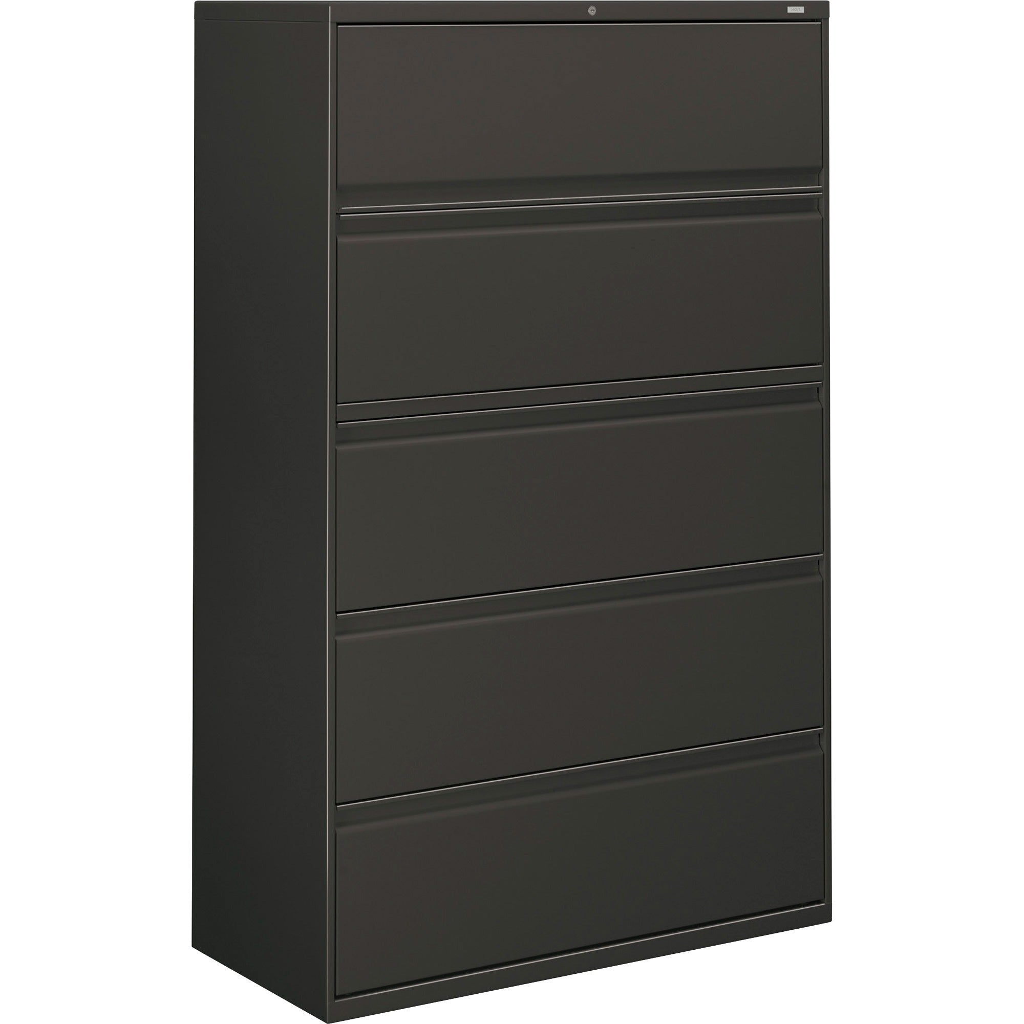 HON Brigade 800 Series 5-Drawer Lateral - 42" x 18" x 64.3" - 2 x Shelf(ves) - 5 x Drawer(s) for File - A4, Legal, Letter - Lateral - Interlocking, Durable, Leveling Glide, Recessed Handle, Ball-bearing Suspension - Charcoal - Baked Enamel - Steel - - 