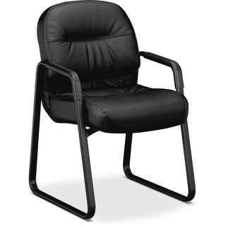 Pillow-Soft 2090 Series Guest Arm Chair, Leather Upholstery, 31.25" x 35.75" x 36", Black Seat, Black Back, Black Base