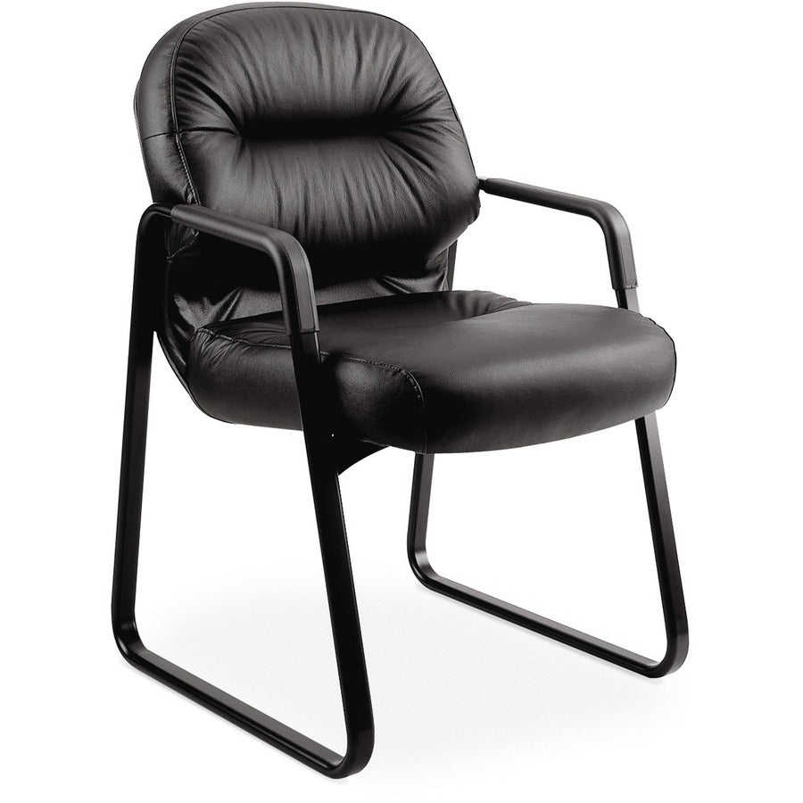 Pillow-Soft 2090 Series Guest Arm Chair, Leather Upholstery, 31.25" x 35.75" x 36", Black Seat, Black Back, Black Base