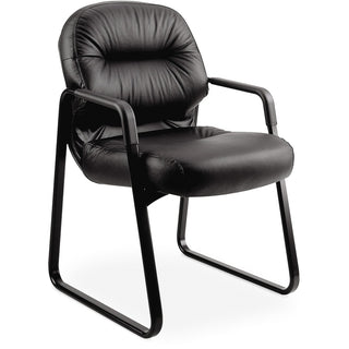 Pillow-Soft 2090 Series Guest Arm Chair, Leather Upholstery, 31.25" x 35.75" x 36", Black Seat, Black Back, Black Base