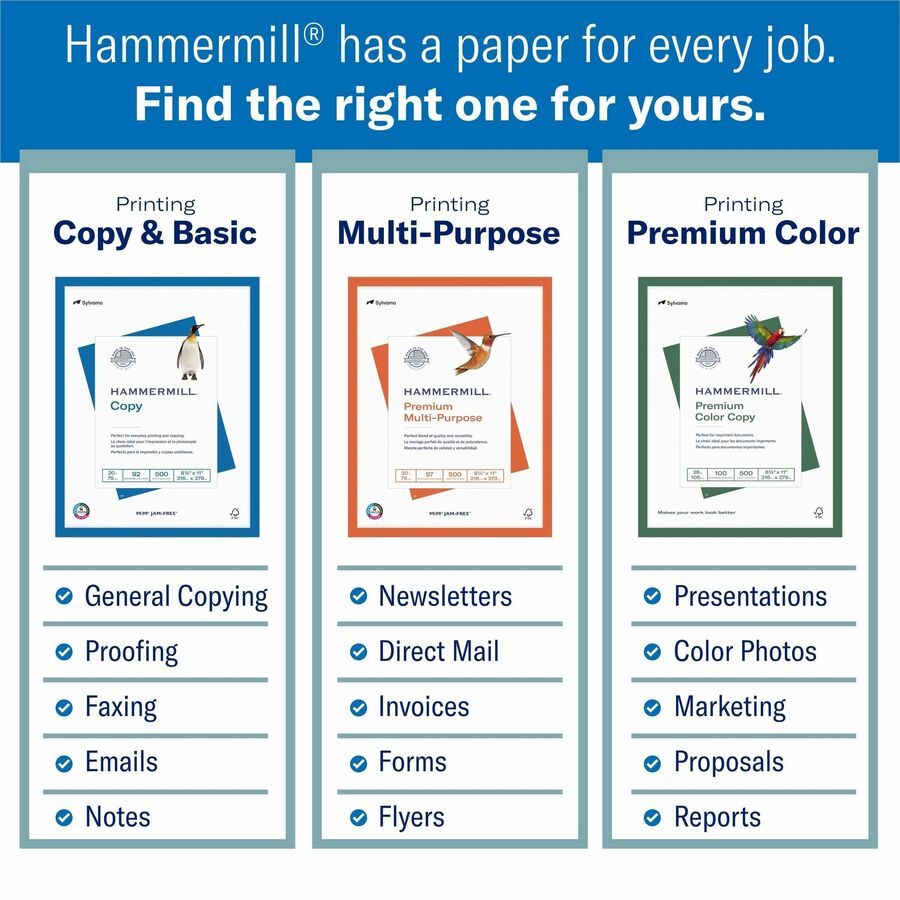 Premium Color Copy Print Paper, 100 Bright, 28 lb Bond Weight, 8.5 x 11, Photo White, 500/Ream