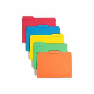 Interior File Folders, 1/3-Cut Tabs: Assorted, Letter Size, 0.75" Expansion, Assorted Colors, 100/Box