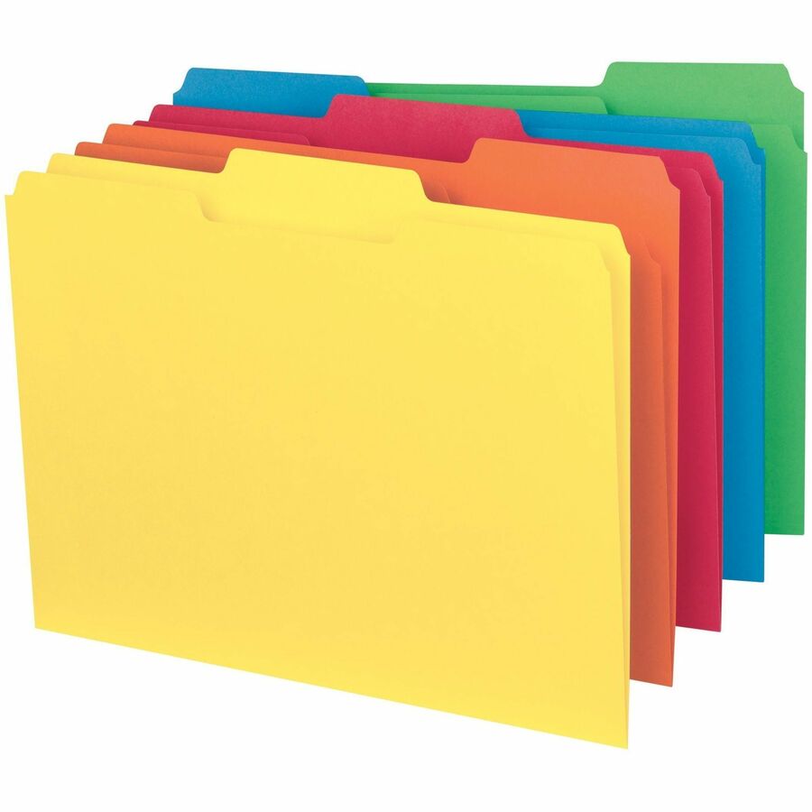 Interior File Folders, 1/3-Cut Tabs: Assorted, Letter Size, 0.75" Expansion, Assorted Colors, 100/Box
