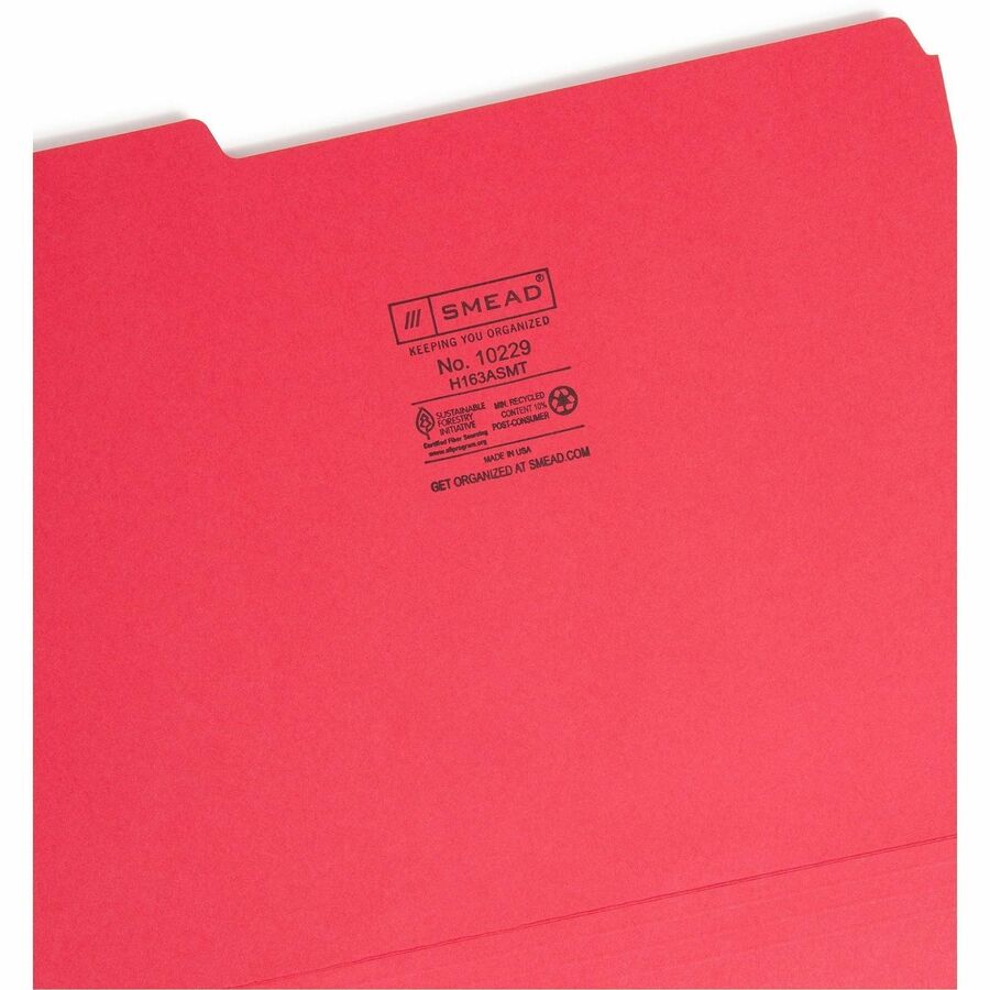 Interior File Folders, 1/3-Cut Tabs: Assorted, Letter Size, 0.75" Expansion, Assorted Colors, 100/Box