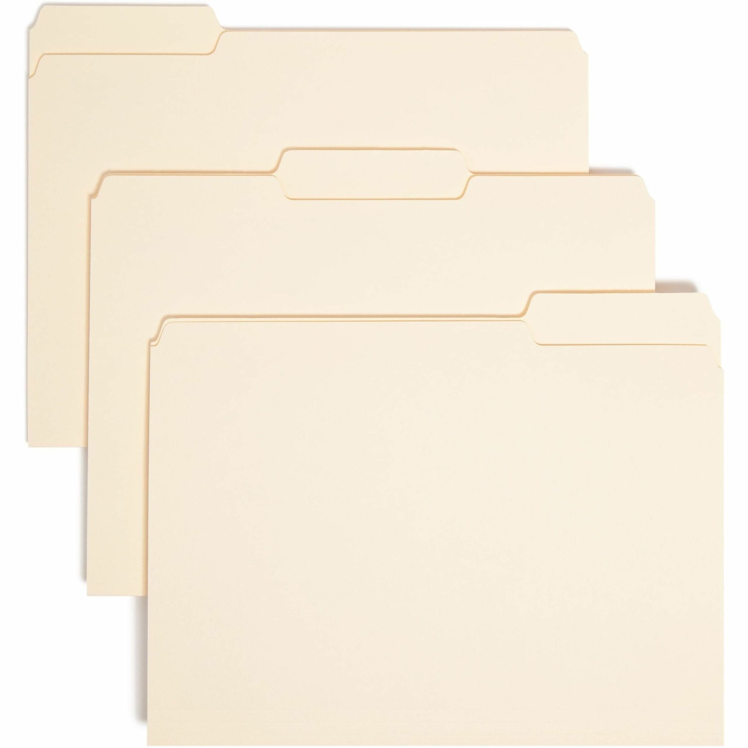 Interior File Folders, 1/3-Cut Tabs: Assorted, Letter Size, 0.75" Expansion, Manila, 100/Box