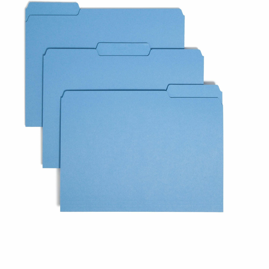 Interior File Folders, 1/3-Cut Tabs: Assorted, Letter Size, 0.75" Expansion, Blue, 100/Box
