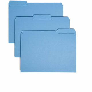 Interior File Folders, 1/3-Cut Tabs: Assorted, Letter Size, 0.75" Expansion, Blue, 100/Box