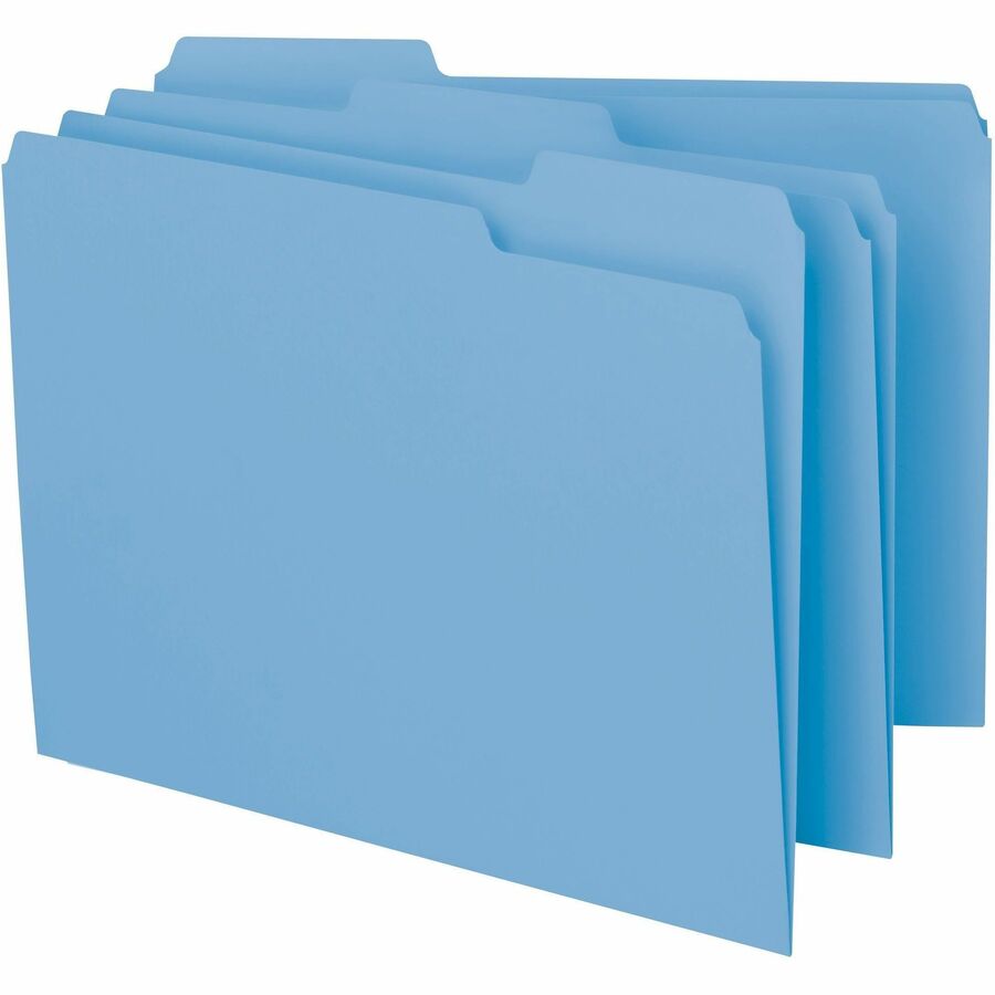 Interior File Folders, 1/3-Cut Tabs: Assorted, Letter Size, 0.75" Expansion, Blue, 100/Box