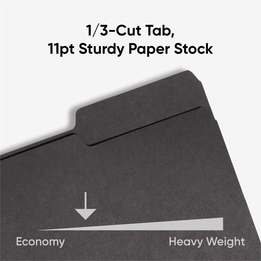 Interior File Folders, 1/3-Cut Tabs: Assorted, Letter Size, 0.75" Expansion, Black/Gray, 100/Box