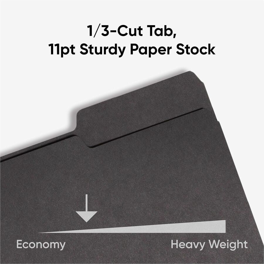 Interior File Folders, 1/3-Cut Tabs: Assorted, Letter Size, 0.75" Expansion, Black/Gray, 100/Box