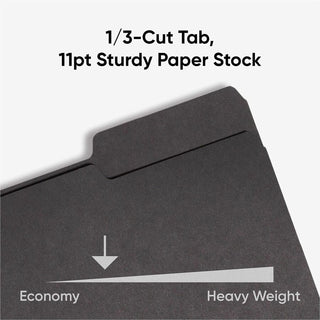 Interior File Folders, 1/3-Cut Tabs: Assorted, Letter Size, 0.75" Expansion, Black/Gray, 100/Box