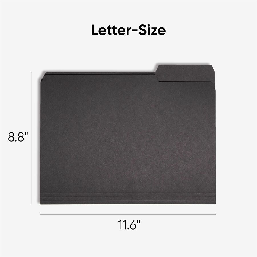 Interior File Folders, 1/3-Cut Tabs: Assorted, Letter Size, 0.75" Expansion, Black/Gray, 100/Box
