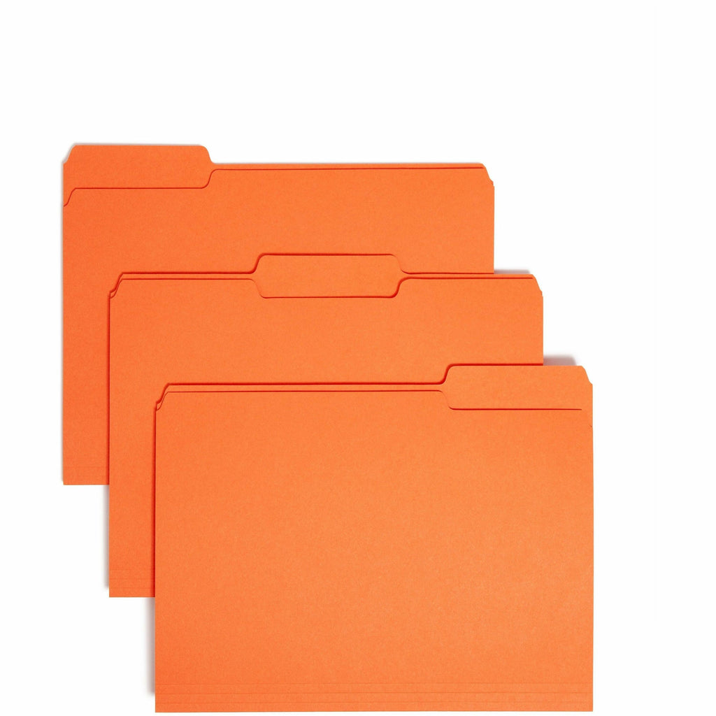 Interior File Folders, 1/3-Cut Tabs: Assorted, Letter Size, 0.75" Expansion, Orange, 100/Box