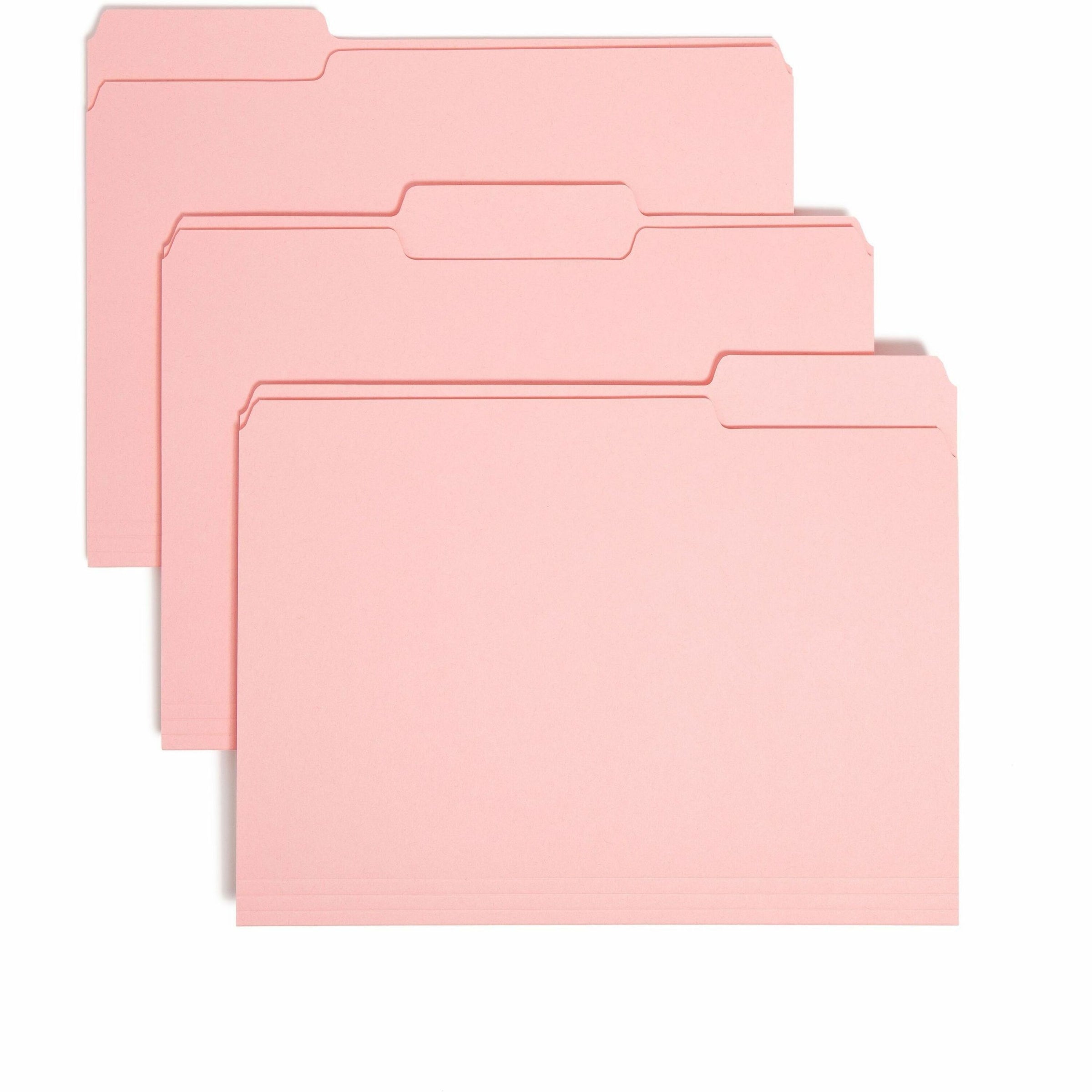 Interior File Folders, 1/3-Cut Tabs: Assorted, Letter Size, 0.75" Expansion, Pink, 100/Box