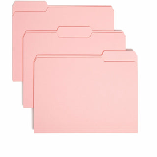 Interior File Folders, 1/3-Cut Tabs: Assorted, Letter Size, 0.75" Expansion, Pink, 100/Box