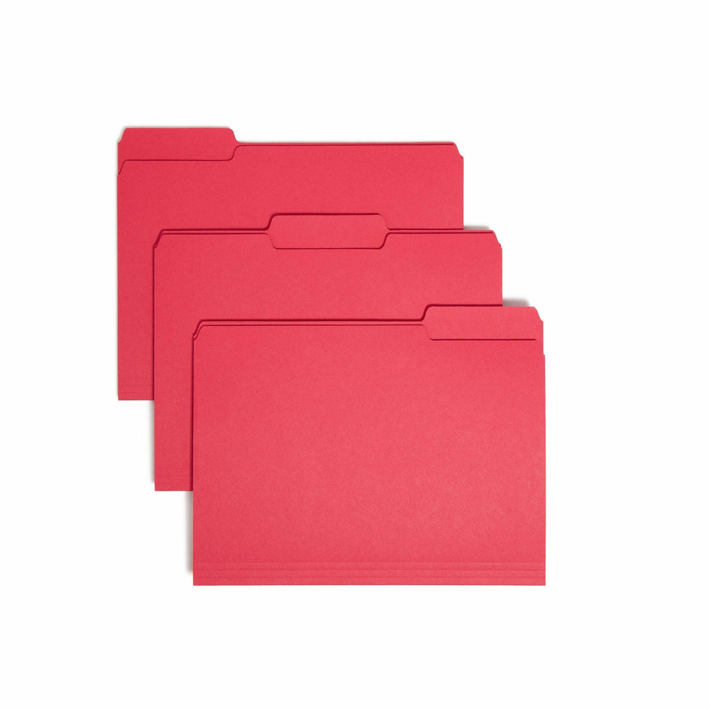 Interior File Folders, 1/3-Cut Tabs: Assorted, Letter Size, 0.75" Expansion, Red, 100/Box